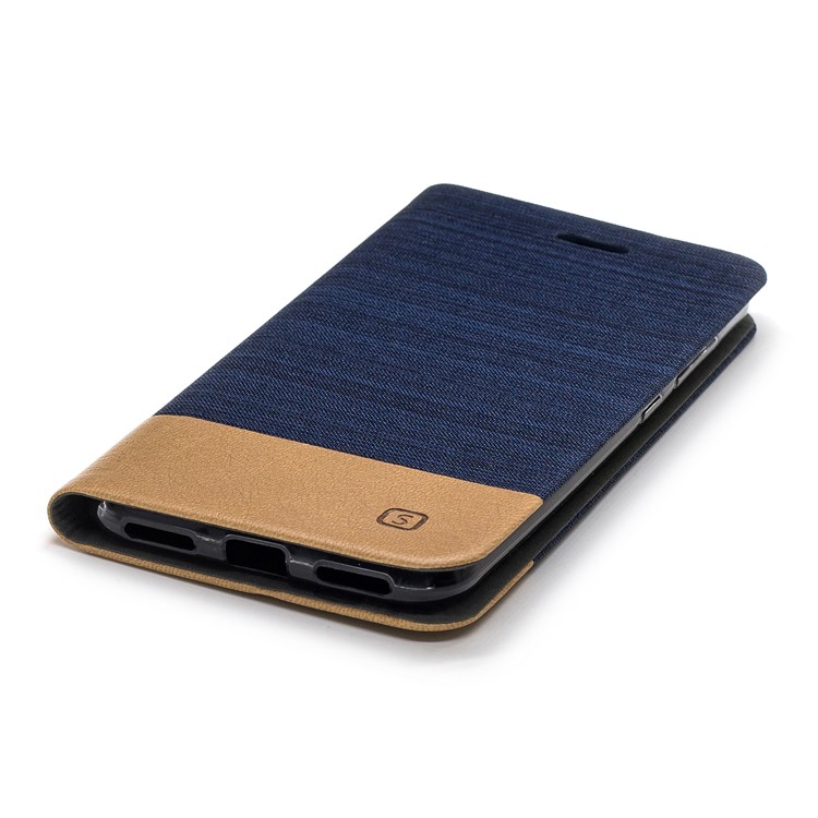 Bi-color Canvas Leather Card Holder Stand Flip Case for Xiaomi Pocophone F1 / Poco F1 (India) - Dark Blue-5