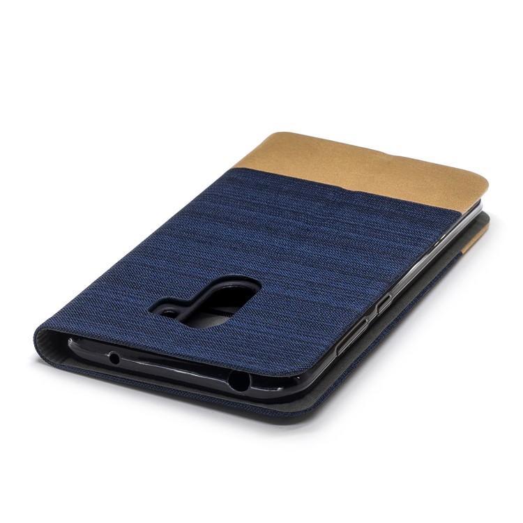 Bi-color Canvas Leather Card Holder Stand Flip Case for Xiaomi Pocophone F1 / Poco F1 (India) - Dark Blue-6