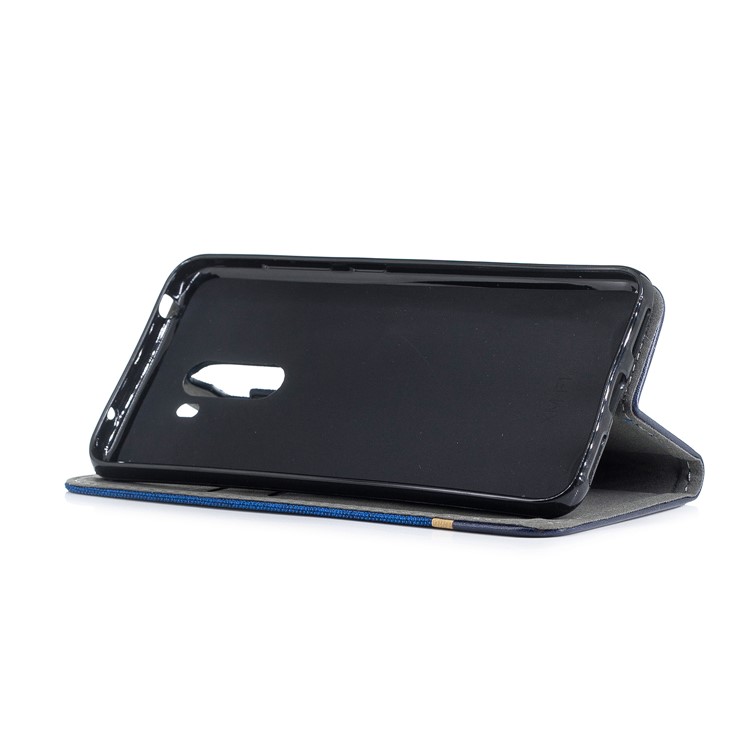 Cloth Texture Splicing PU Leather Mobile Phone Casing with Card Slots for Xiaomi Pocophone F1 / Poco F1 in India - Blue-4