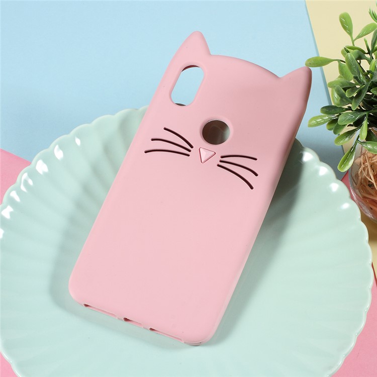 3D Moustache Cat Silicone Shell for Xiaomi Redmi S2 / Y2 - Pink-1
