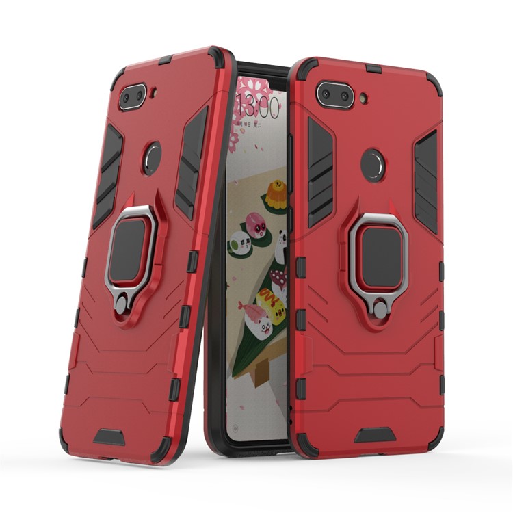 Finger Ring Kickstand PC + TPU Hybrid Phone Cover for Xiaomi Mi 8 Lite / Mi 8 Youth (Mi 8X) - Red-1