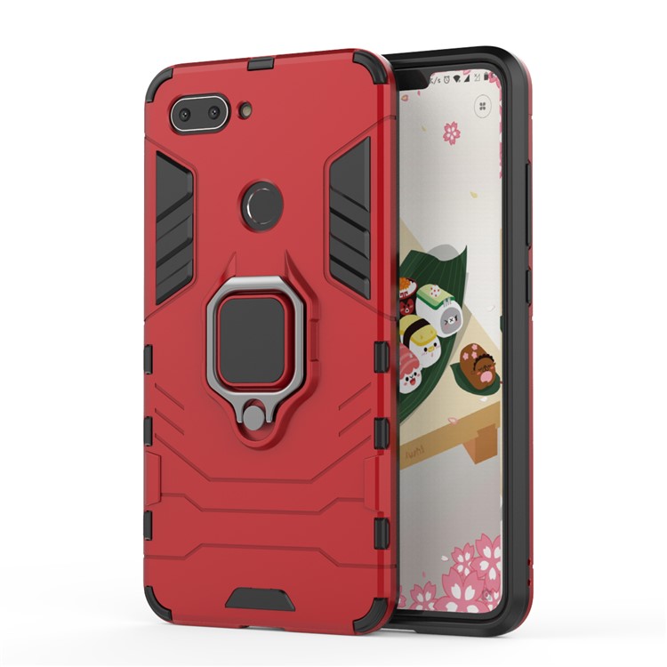 Finger Ring Kickstand PC + TPU Hybrid Phone Cover for Xiaomi Mi 8 Lite / Mi 8 Youth (Mi 8X) - Red-2