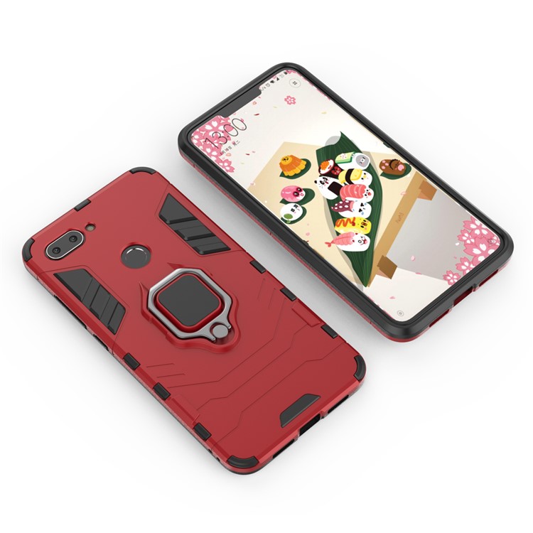Finger Ring Kickstand PC + TPU Hybrid Phone Cover for Xiaomi Mi 8 Lite / Mi 8 Youth (Mi 8X) - Red-3