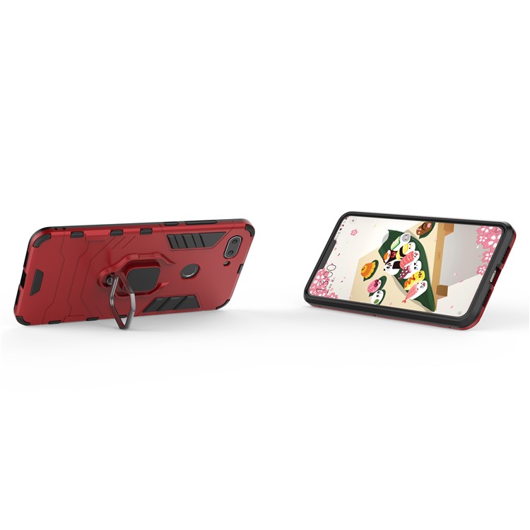 Finger Ring Kickstand PC + TPU Hybrid Phone Cover for Xiaomi Mi 8 Lite / Mi 8 Youth (Mi 8X) - Red-5