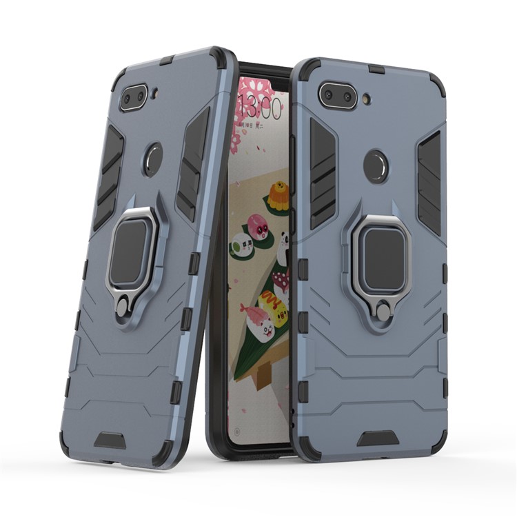 Finger Ring Kickstand PC + TPU Combo Mobile Shell for Xiaomi Mi 8 Lite / Mi 8 Youth (Mi 8X) - Dark Blue-1