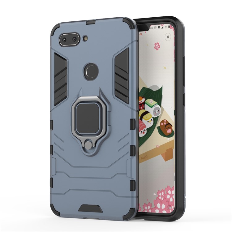 Finger Ring Kickstand PC + TPU Combo Mobile Shell for Xiaomi Mi 8 Lite / Mi 8 Youth (Mi 8X) - Dark Blue-2