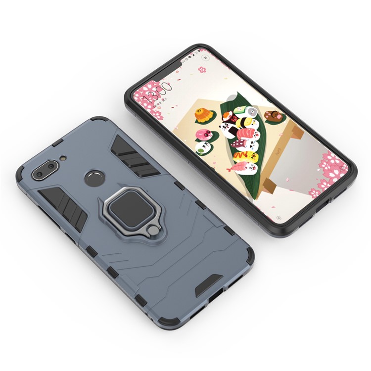 Finger Ring Kickstand PC + TPU Combo Mobile Shell for Xiaomi Mi 8 Lite / Mi 8 Youth (Mi 8X) - Dark Blue-3