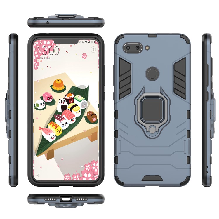 Finger Ring Kickstand PC + TPU Combo Mobile Shell for Xiaomi Mi 8 Lite / Mi 8 Youth (Mi 8X) - Dark Blue-4
