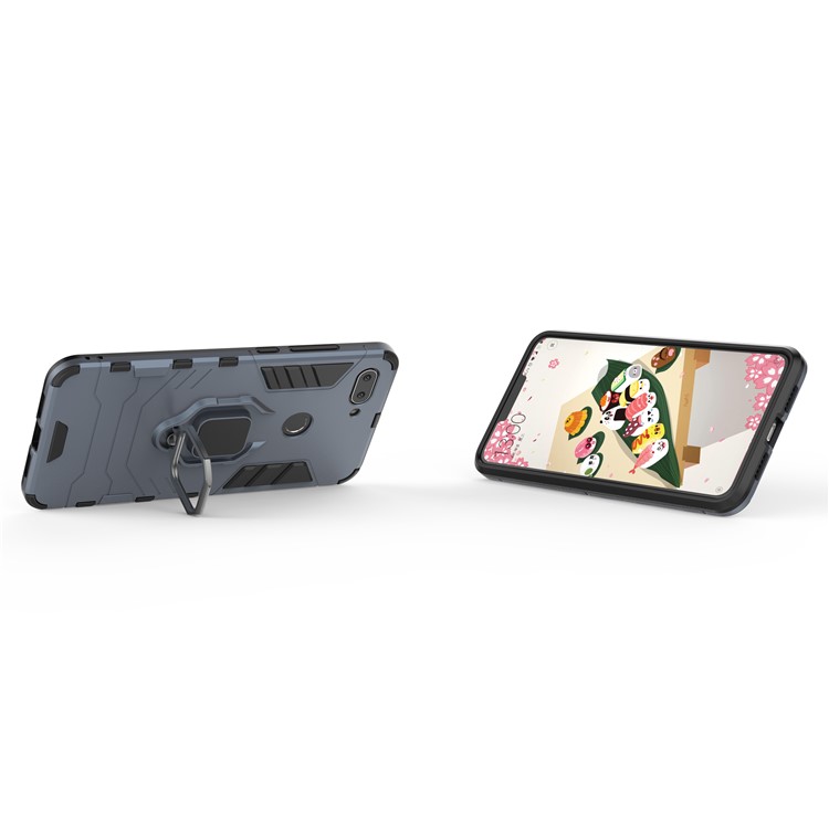 Finger Ring Kickstand PC + TPU Combo Mobile Shell for Xiaomi Mi 8 Lite / Mi 8 Youth (Mi 8X) - Dark Blue-5