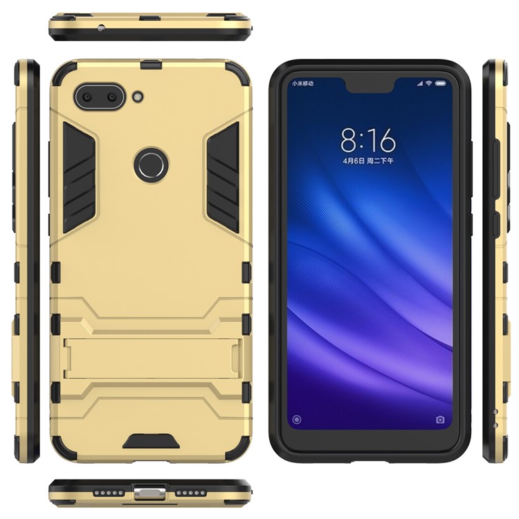 Cool Guard Kickstand PC TPU Combo Phone Cover for Xiaomi Mi 8 Lite / Xiaomi Mi 8 Youth (Mi 8X) - Gold-4