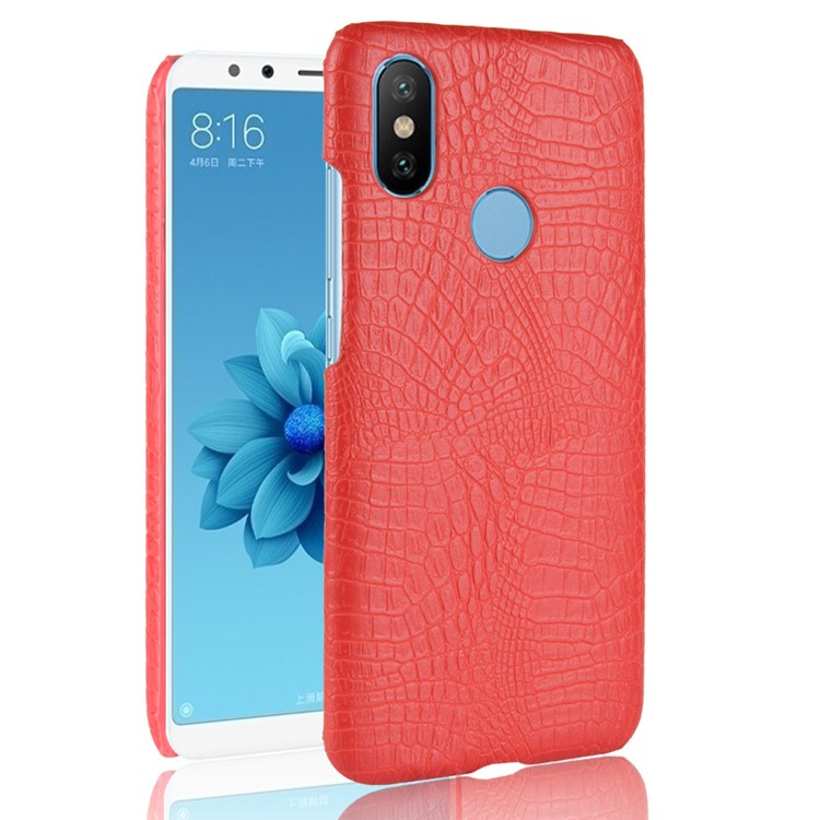 Crocodile Texture PU Leather Coated PC Phone Shell for Xiaomi Mi A2 Lite / Redmi 6 Pro - Red-1