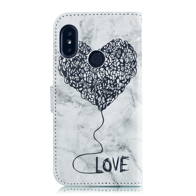 For Xiaomi Mi A2 Lite / Redmi 6 Pro Imprinted Lover Heart Marble Pattern PU Leather Flip Case - Black-3