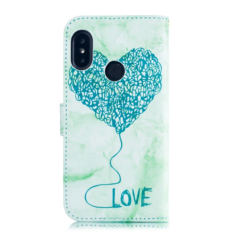 For Xiaomi Mi A2 Lite / Redmi 6 Pro Imprinted Lover Heart Marble Pattern Wallet Leather Mobile Phone Case - Green-3