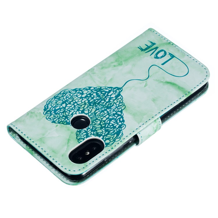 For Xiaomi Mi A2 Lite / Redmi 6 Pro Imprinted Lover Heart Marble Pattern Wallet Leather Mobile Phone Case - Green-5