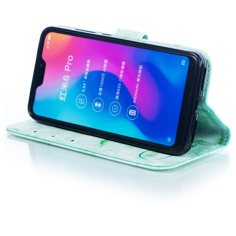 For Xiaomi Mi A2 Lite / Redmi 6 Pro Imprinted Lover Heart Marble Pattern Wallet Leather Mobile Phone Case - Green-7