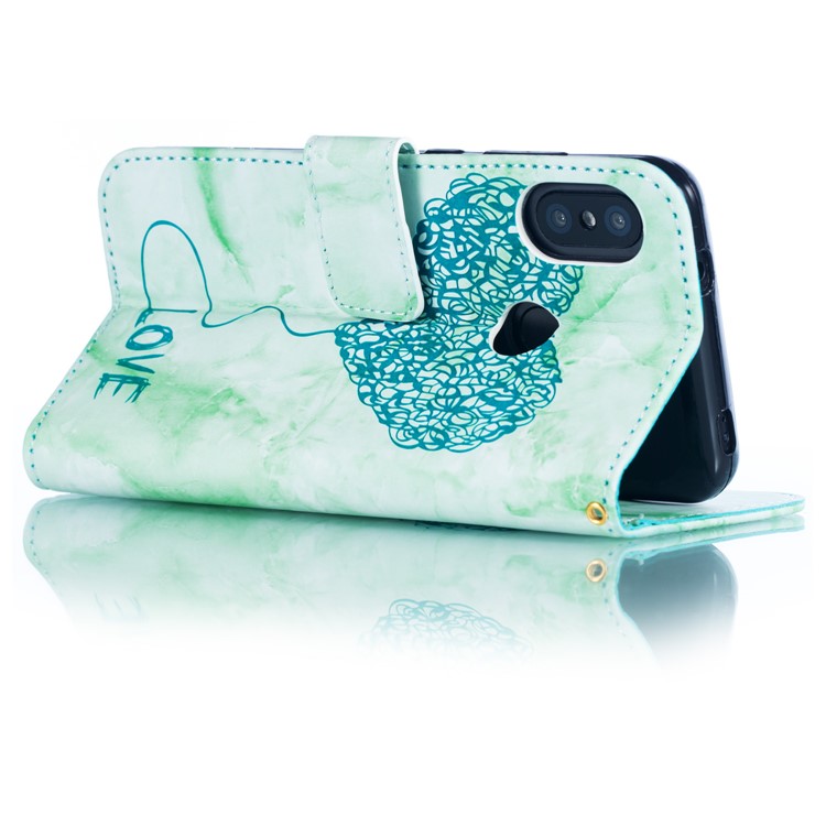 For Xiaomi Mi A2 Lite / Redmi 6 Pro Imprinted Lover Heart Marble Pattern Wallet Leather Mobile Phone Case - Green-8
