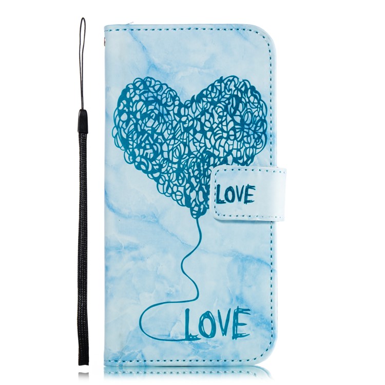 For Xiaomi Mi A2 Lite / Redmi 6 Pro Imprinted Lover Heart Marble Pattern Leather Mobile Phone Cover Shell with Card Slots - Blue-2
