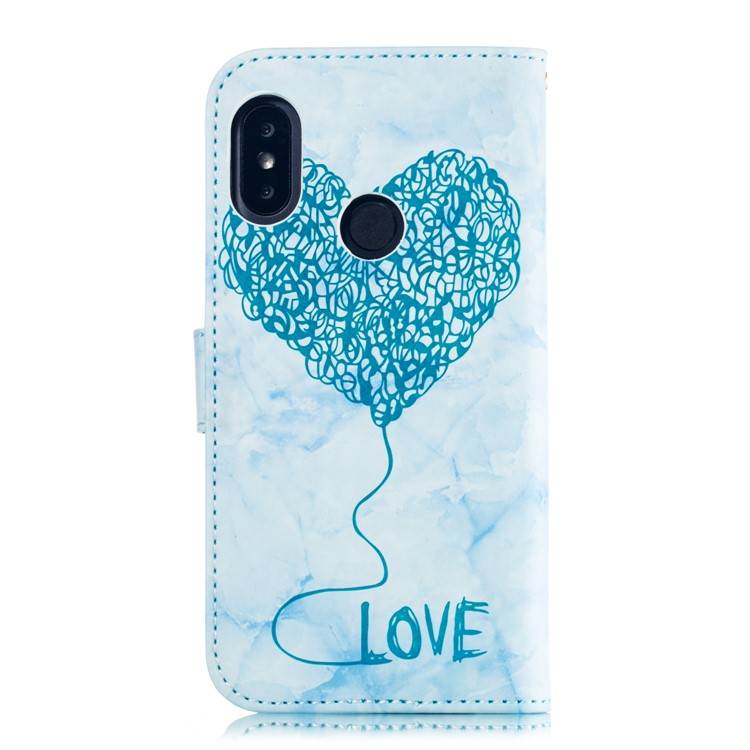 For Xiaomi Mi A2 Lite / Redmi 6 Pro Imprinted Lover Heart Marble Pattern Leather Mobile Phone Cover Shell with Card Slots - Blue-3