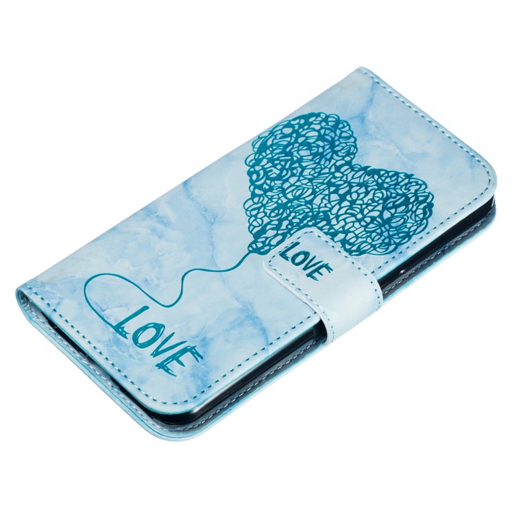 For Xiaomi Mi A2 Lite / Redmi 6 Pro Imprinted Lover Heart Marble Pattern Leather Mobile Phone Cover Shell with Card Slots - Blue-4