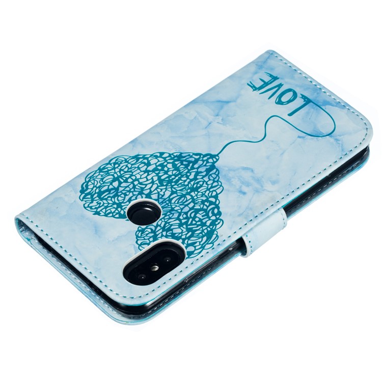 For Xiaomi Mi A2 Lite / Redmi 6 Pro Imprinted Lover Heart Marble Pattern Leather Mobile Phone Cover Shell with Card Slots - Blue-5
