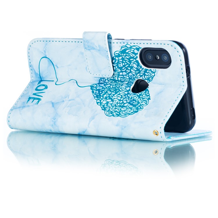 For Xiaomi Mi A2 Lite / Redmi 6 Pro Imprinted Lover Heart Marble Pattern Leather Mobile Phone Cover Shell with Card Slots - Blue-8