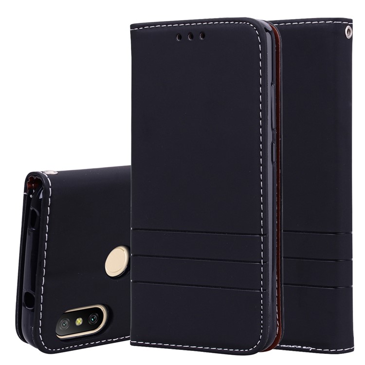Auto-absorbed Wallet Stand Leather Case with Strap for Xiaomi Mi A2 Lite / Redmi 6 Pro (China) - Black-1