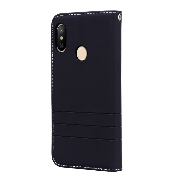 Auto-absorbed Wallet Stand Leather Case with Strap for Xiaomi Mi A2 Lite / Redmi 6 Pro (China) - Black-3