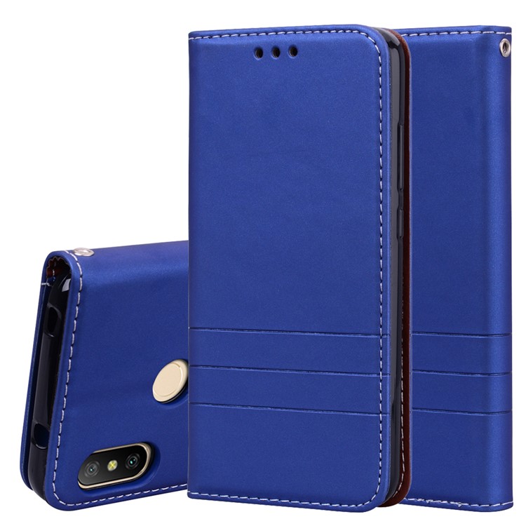 Auto-absorbed Wallet Stand Leather Shell with Strap for Xiaomi Mi A2 Lite / Redmi 6 Pro (China) - Blue-1