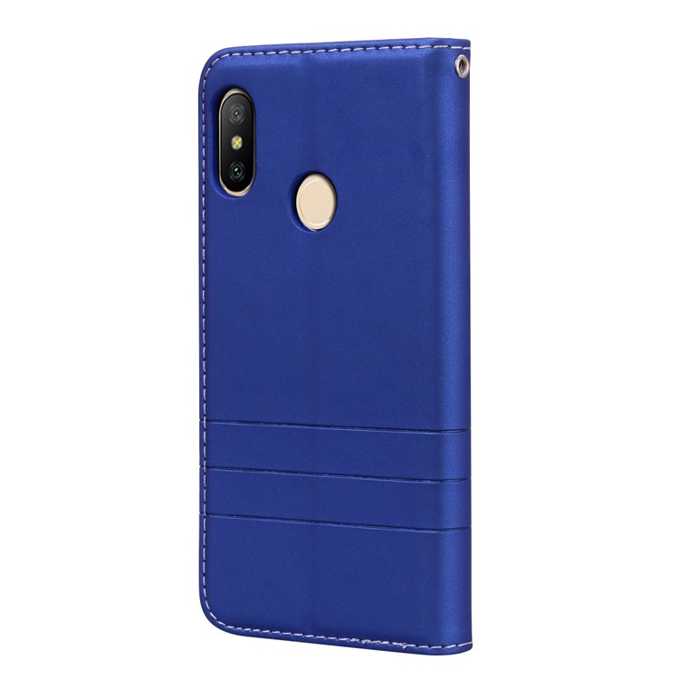 Auto-absorbed Wallet Stand Leather Shell with Strap for Xiaomi Mi A2 Lite / Redmi 6 Pro (China) - Blue-3