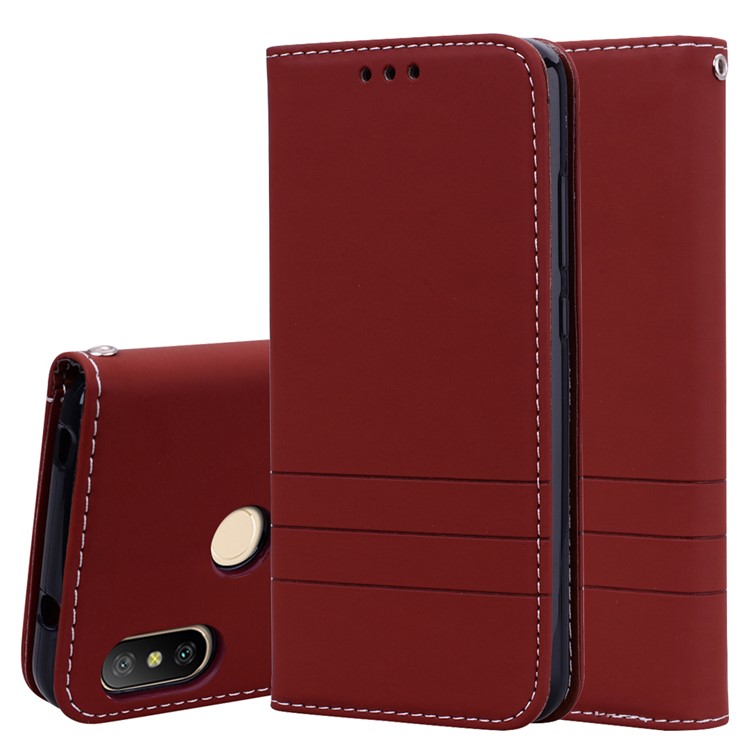 Auto-absorbed Wallet Stand Leather Casing with Strap for Xiaomi Mi A2 Lite / Redmi 6 Pro (China) - Brown-1
