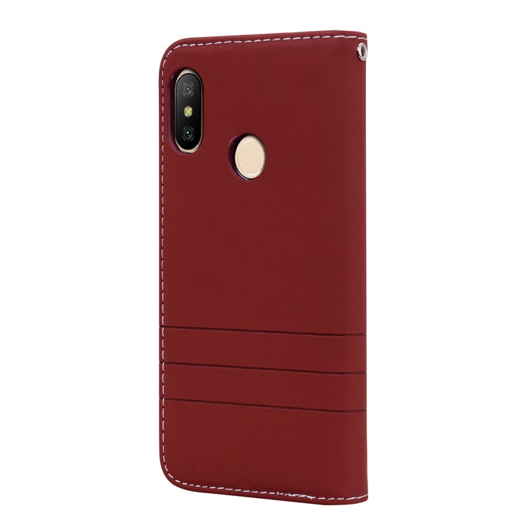 Auto-absorbed Wallet Stand Leather Casing with Strap for Xiaomi Mi A2 Lite / Redmi 6 Pro (China) - Brown-3