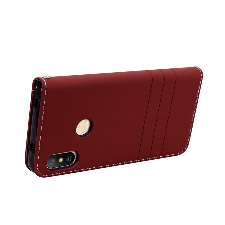 Auto-absorbed Wallet Stand Leather Casing with Strap for Xiaomi Mi A2 Lite / Redmi 6 Pro (China) - Brown-4