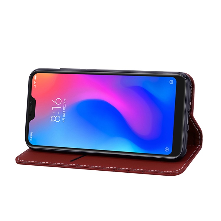 Auto-absorbed Wallet Stand Leather Casing with Strap for Xiaomi Mi A2 Lite / Redmi 6 Pro (China) - Brown-5