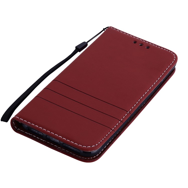 Auto-absorbed Wallet Stand Leather Casing with Strap for Xiaomi Mi A2 Lite / Redmi 6 Pro (China) - Brown-7