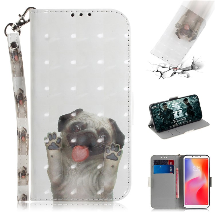 Phone Accessory Case for Xiaomi Redmi 6 Patterned Wallet Stand PU Leather Cover - Dog Waving Paws-1