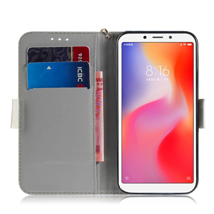 Phone Accessory Case for Xiaomi Redmi 6 Patterned Wallet Stand PU Leather Cover - Dog Waving Paws-7