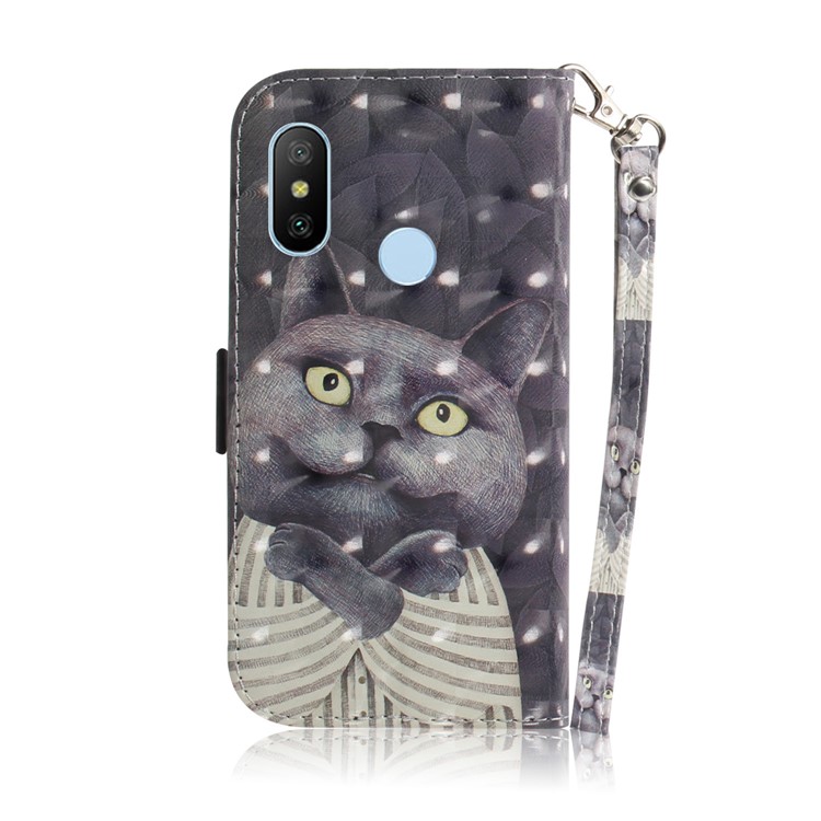 Light Spot Decor Patterned Wallet Stand PU Leather Phone Case for Xiaomi Mi A2 Lite / Redmi 6 Pro (China) - Grey Cat-3