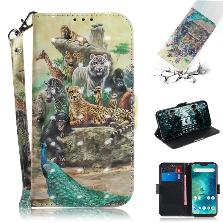 Light Spot Decor Patterned Wallet Stand PU Leather Phone Casing for Xiaomi Mi A2 Lite / Redmi 6 Pro (China) - Animals Getting Together-1