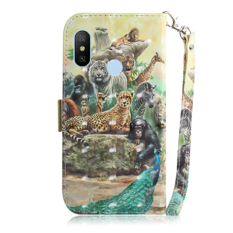Light Spot Decor Patterned Wallet Stand PU Leather Phone Casing for Xiaomi Mi A2 Lite / Redmi 6 Pro (China) - Animals Getting Together-3