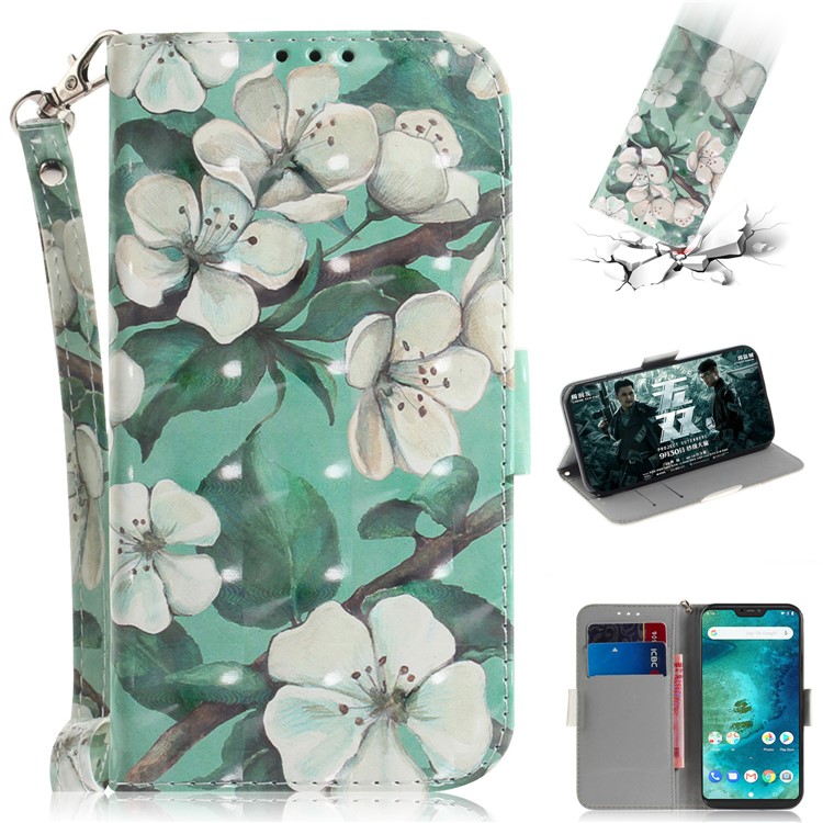 Light Spot Decor Patterned Wallet Stand PU Leather Cell Phone Cover for Xiaomi Mi A2 Lite / Redmi 6 Pro (China) - Pretty Flowers-1