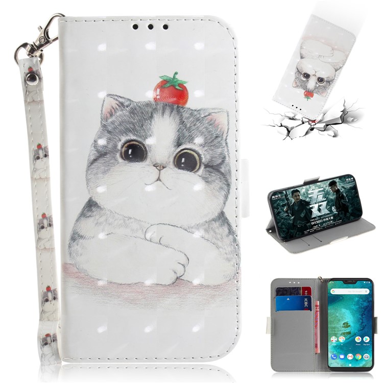 Light Spot Decor Patterned Wallet Stand PU Leather Protective Case for Xiaomi Mi A2 Lite / Redmi 6 Pro (China) - Lovely White Cat-1