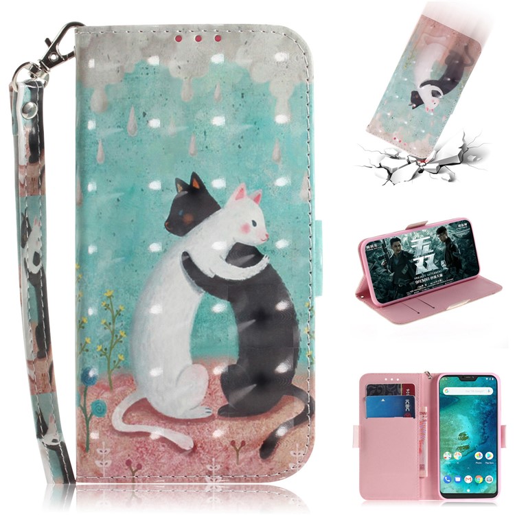 Light Spot Decor Patterned Wallet Stand PU Leather Flip Case for Xiaomi Mi A2 Lite / Redmi 6 Pro (China) - Hugging Cats-1