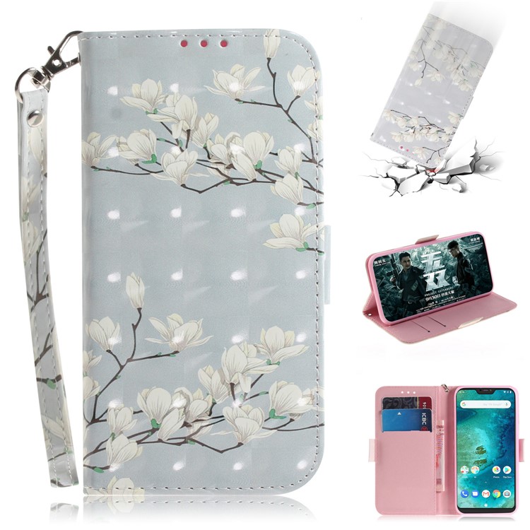 Light Spot Decor Patterned Wallet Stand PU Leather Flip Cover for Xiaomi Mi A2 Lite / Redmi 6 Pro (China) - White Flower-1