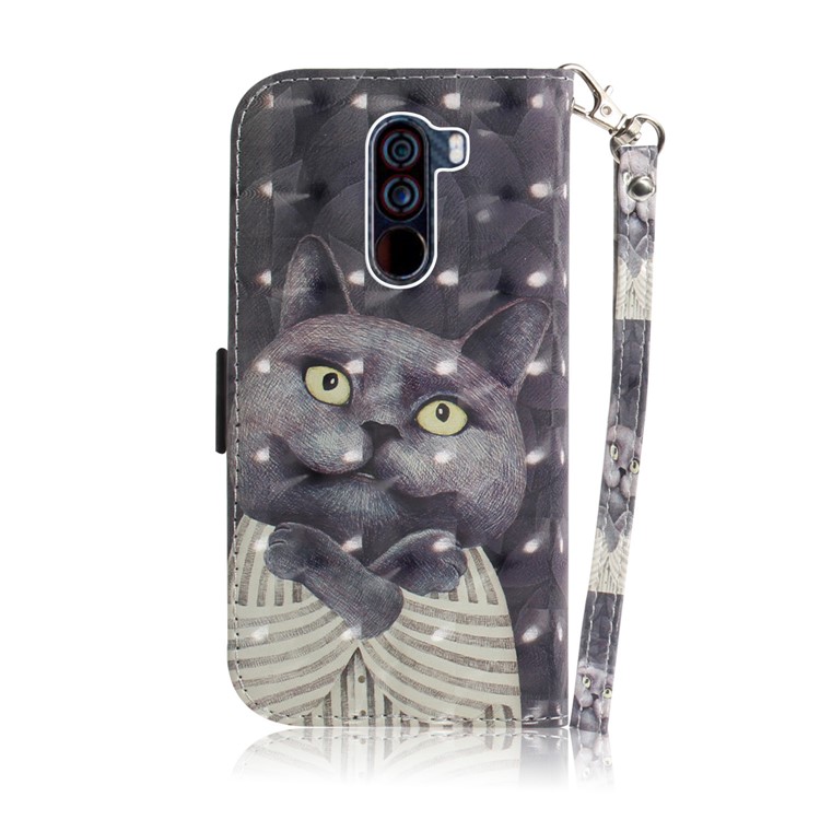 Light Spot Decor Patterned Wallet Stand PU Leather Phone Cover for Xiaomi Pocophone F1 / Poco F1 (India) - Grey Cat-3