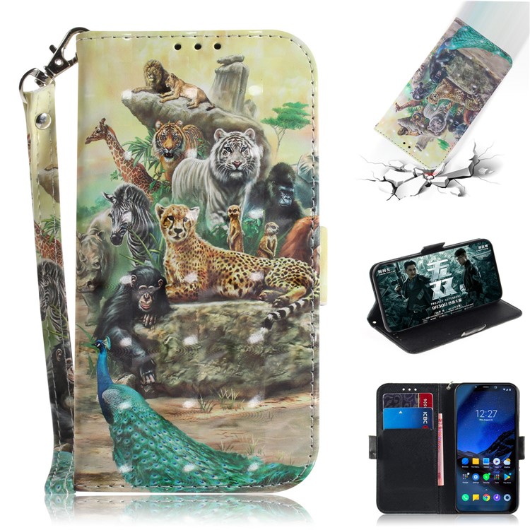 Light Spot Decor Patterned Wallet Stand PU Leather Phone Casing for Xiaomi Pocophone F1 / Poco F1 (India) - Animals Getting Together-1
