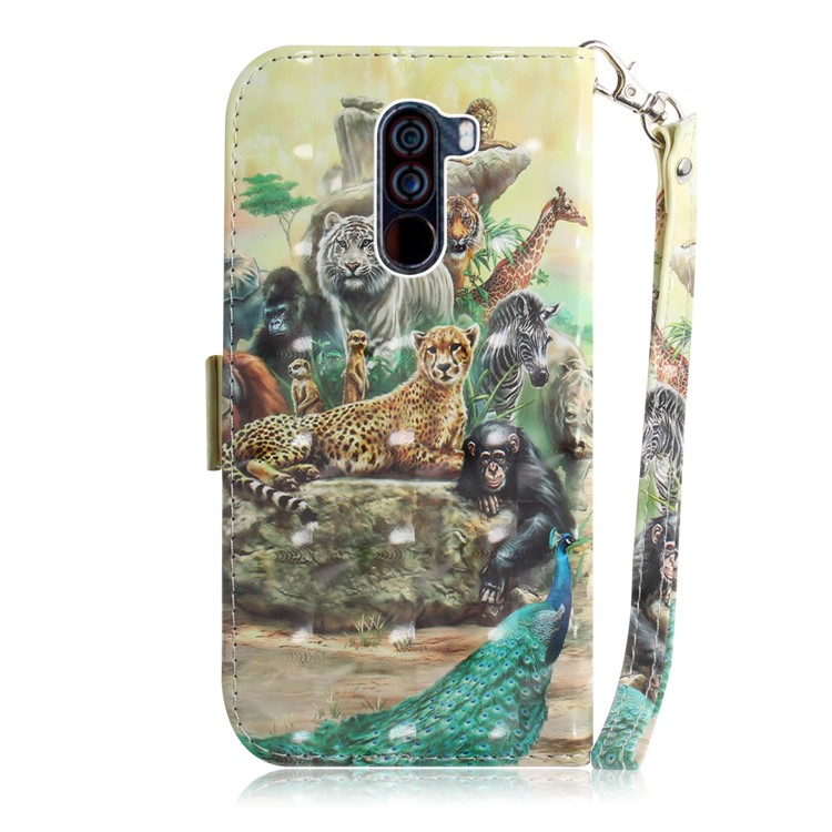 Light Spot Decor Patterned Wallet Stand PU Leather Phone Casing for Xiaomi Pocophone F1 / Poco F1 (India) - Animals Getting Together-3