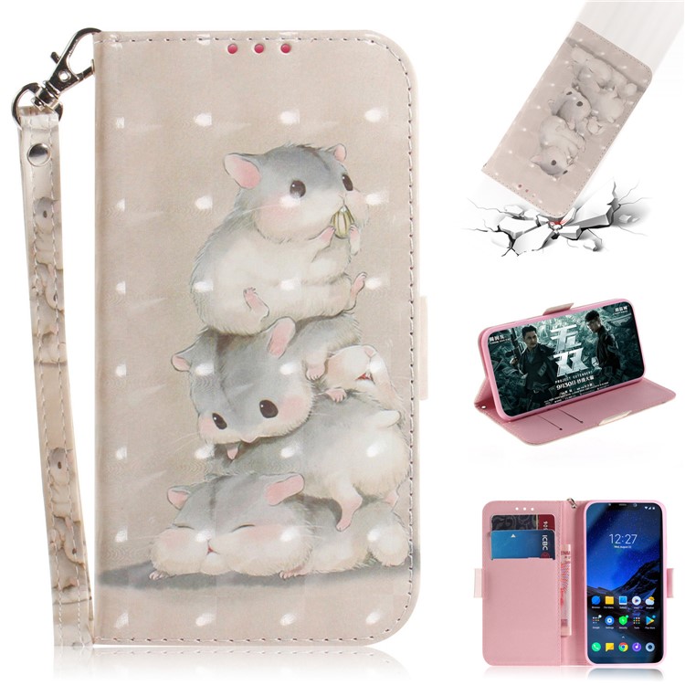 Light Spot Decor Patterned Wallet Stand PU Leather Cell Phone Case for Xiaomi Pocophone F1 / Poco F1 (India) - Hamsters-1