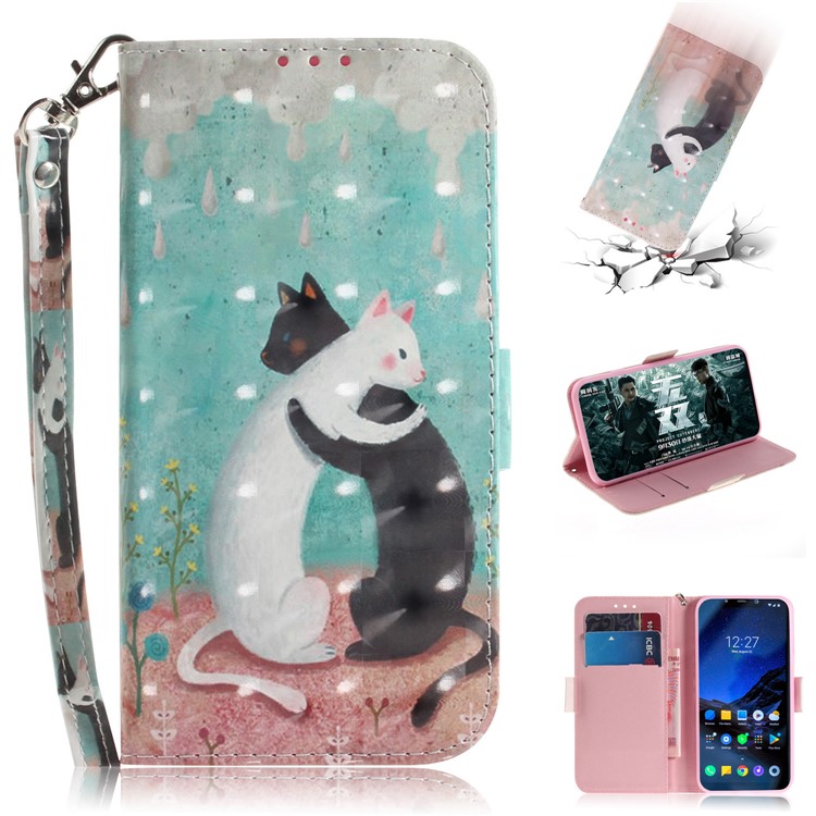 Light Spot Decor Patterned Wallet Stand PU Leather Flip Case for Xiaomi Pocophone F1 / Poco F1 (India) - Hugging Cats-1