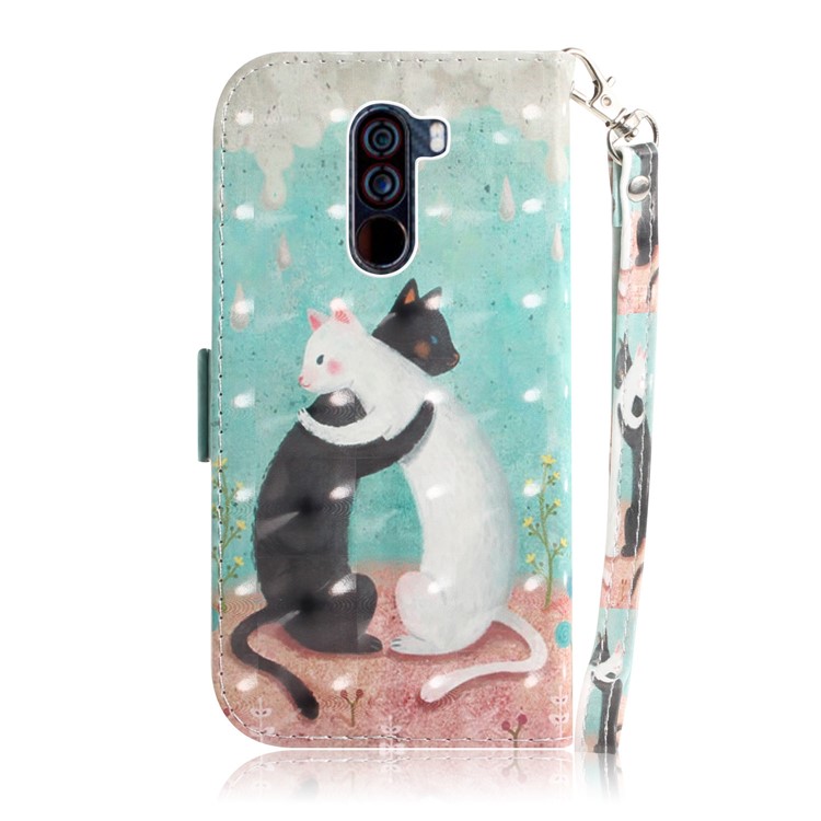 Light Spot Decor Patterned Wallet Stand PU Leather Flip Case for Xiaomi Pocophone F1 / Poco F1 (India) - Hugging Cats-3