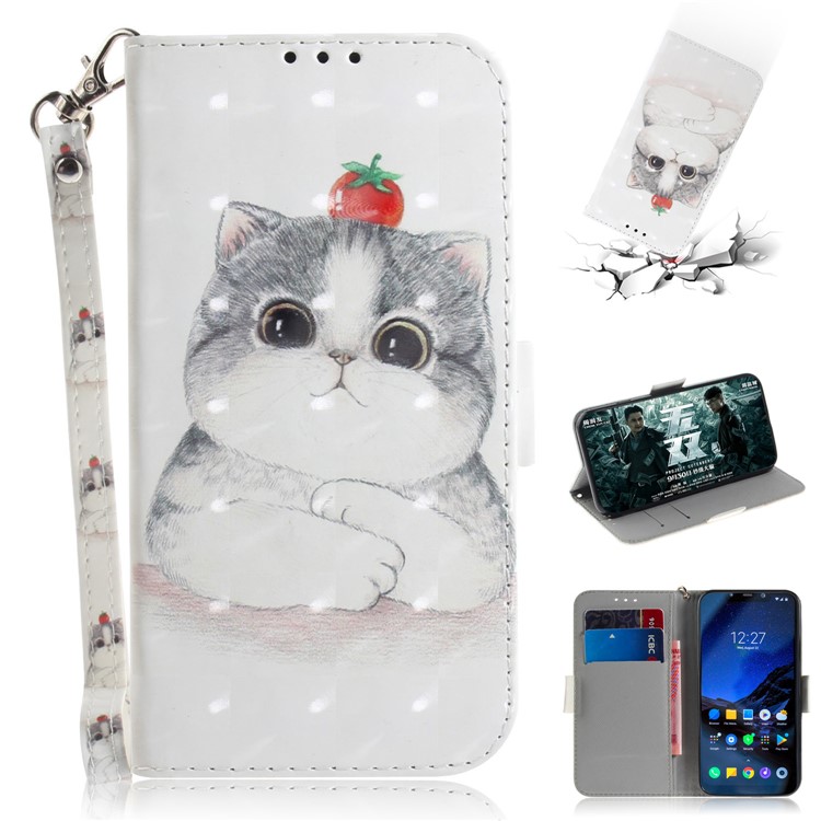 Light Spot Decor Patterned Wallet Stand PU Leather Flip Cover for Xiaomi Pocophone F1 / Poco F1 (India) - Lovely White Cat-1